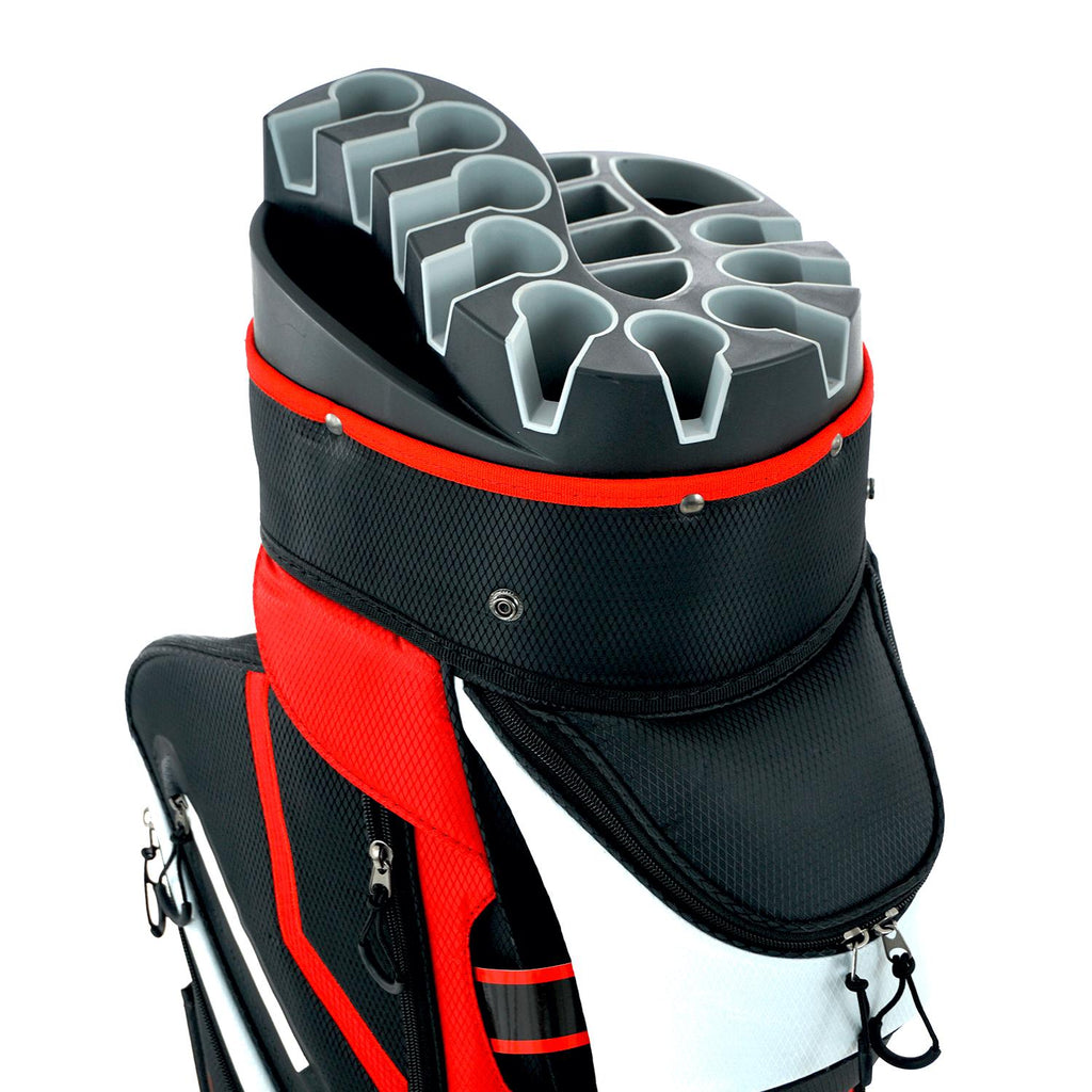 Ram Golf Premium Cart Bag with 14 Way Molded Organizer Divider Top Black Red