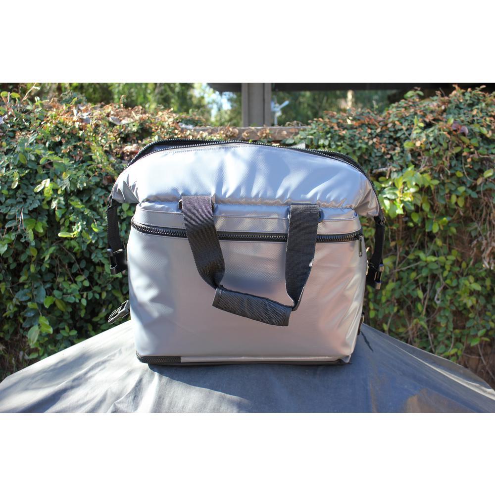 Magnetic Grey 24 cans soft cooler with zippered pouch