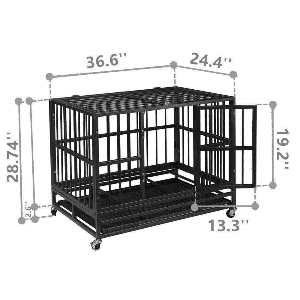AINFOX 37/42/48inch Heavy Duty Metal Dog Crate, LarDouble Door Folding Strong Dog Pet Kennel CaTray, Fits LarDog Breeds