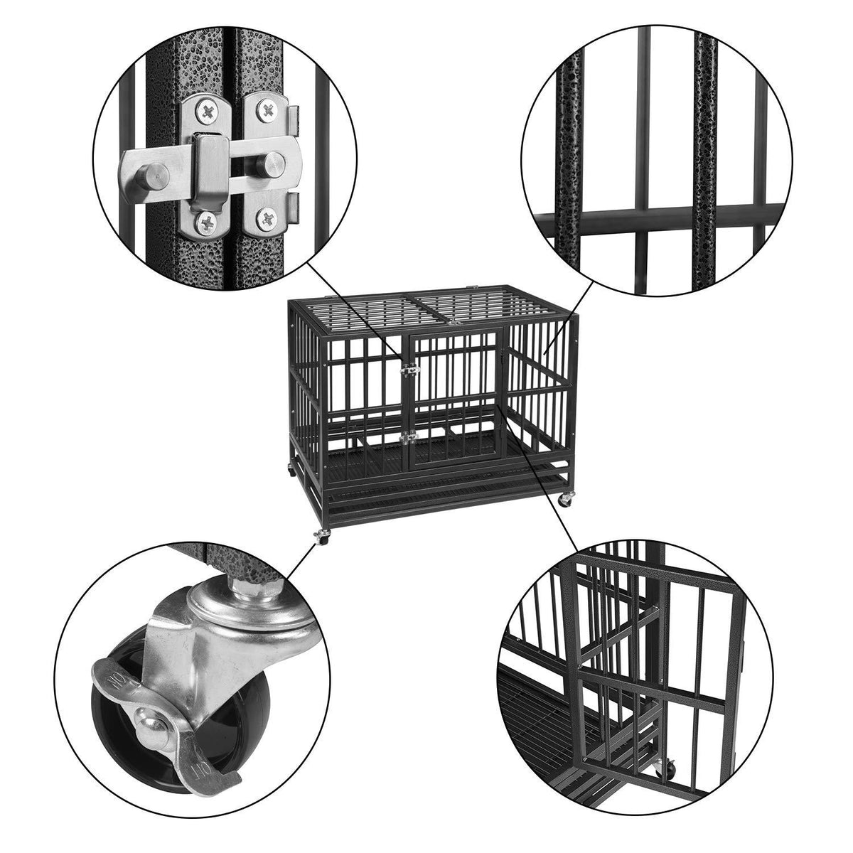 AINFOX 37/42/48inch Heavy Duty Metal Dog Crate, LarDouble Door Folding Strong Dog Pet Kennel CaTray, Fits LarDog Breeds
