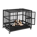 AINFOX 37/42/48inch Heavy Duty Metal Dog Crate, LarDouble Door Folding Strong Dog Pet Kennel CaTray, Fits LarDog Breeds