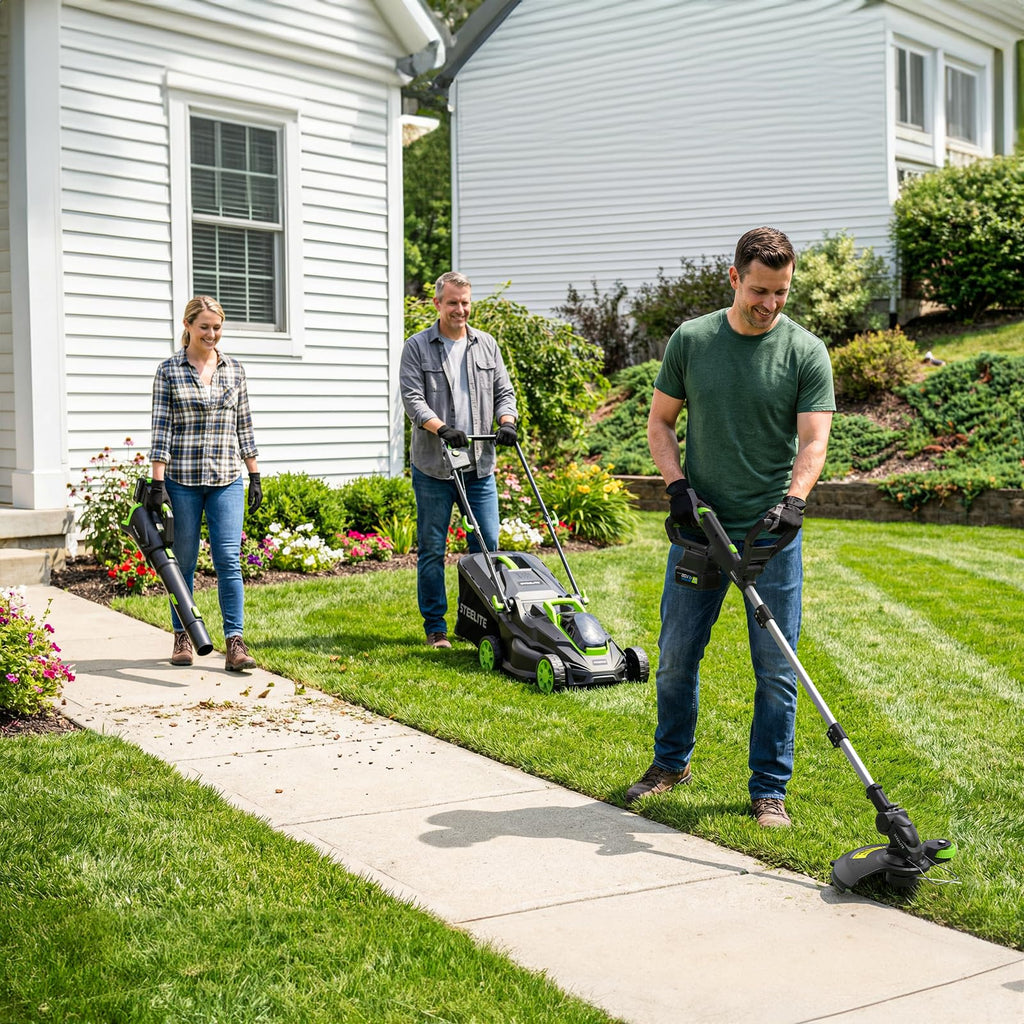 3-in-1 Cordless Lawn Care Kit, Electric Lawn Mower, Trimmer/Edger &amp; Leaf Blower, 21V Brushless, 2 x 4.0Ah Batteries &amp; Dual Chargers for Small Yards