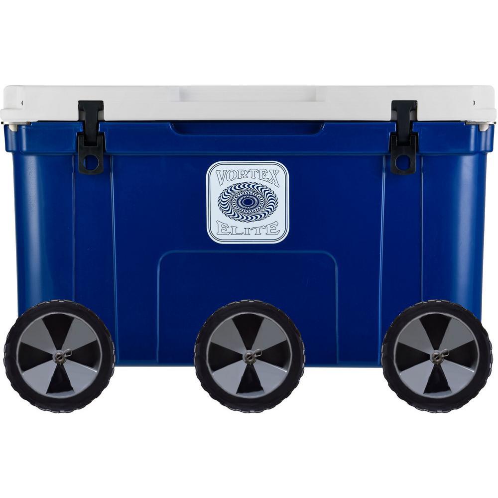 Elite 78 Qt. Rotational-Molded Customizable Cooler System with 3 Sets of Beach Wheels in Navy