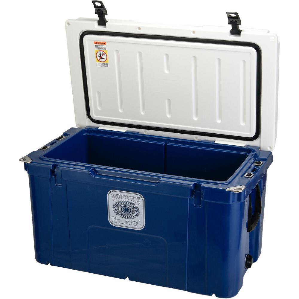 Elite 78 Qt. Rotational-Molded Customizable Cooler System with 3 Sets of Beach Wheels in Navy