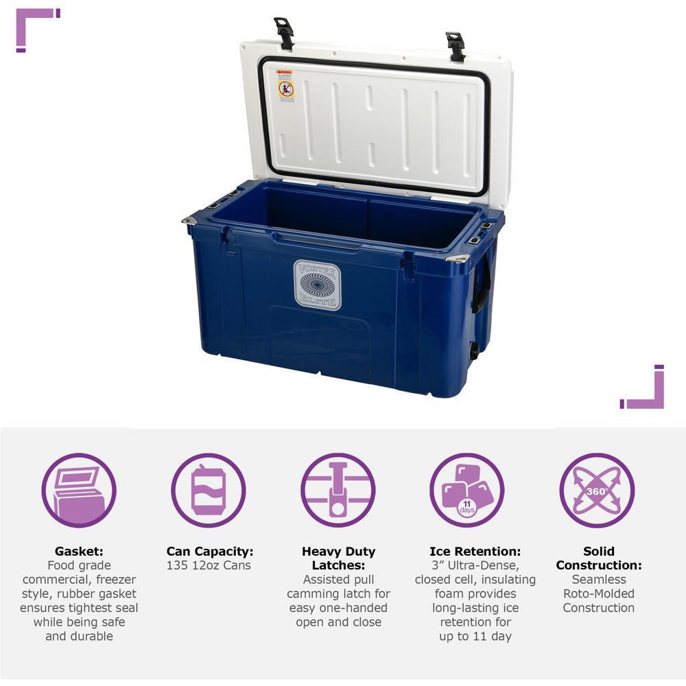 Elite 78 Qt. Rotational-Molded Customizable Cooler System with 3 Sets of Beach Wheels in Navy