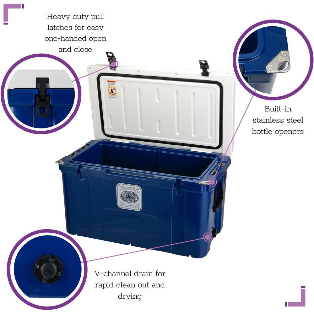 Elite 78 Qt. Rotational-Molded Customizable Cooler System with 3 Sets of Beach Wheels in Navy