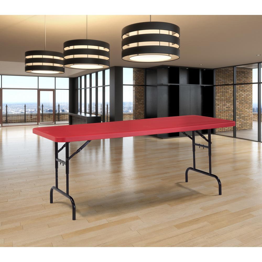 72 in. Red Plastic Adjustable Height Folding High Top Table
