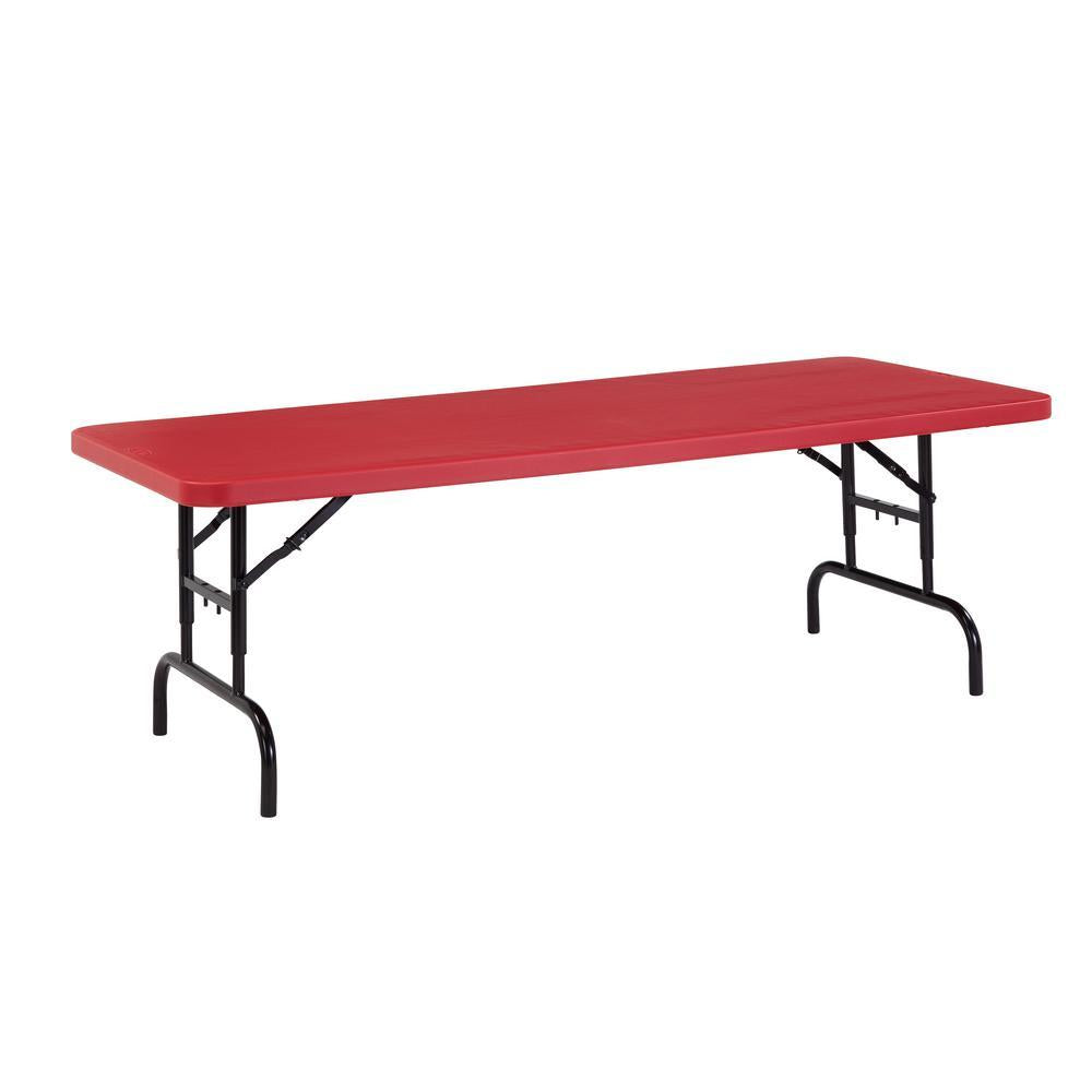 72 in. Red Plastic Adjustable Height Folding High Top Table
