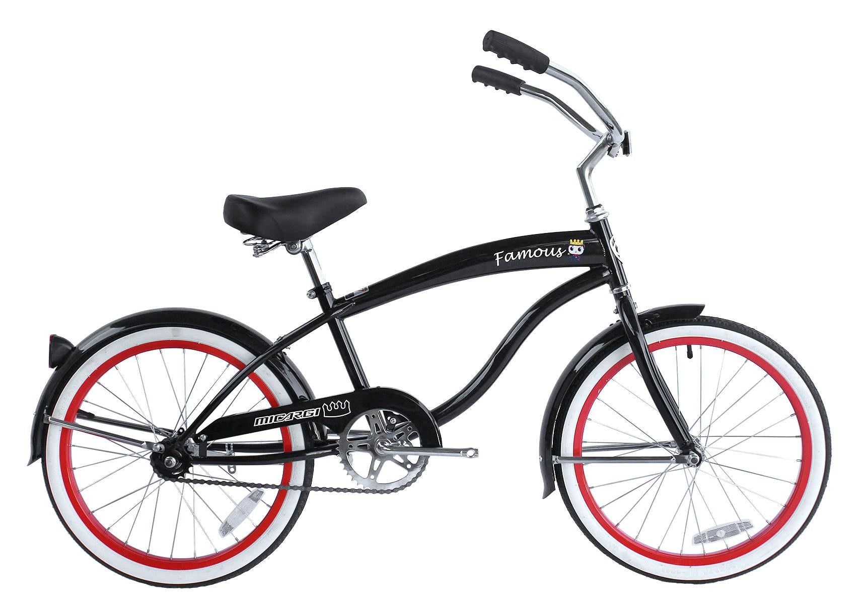 Micargi 20 In. Famous Kid's Size Bike Cruiser, Black, White and Red