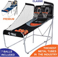 Shootout Basketball Arcade Game, Home Dual Shot with LED Lights and Scorer - 8-Option Interactive Indoor Basketball Hoop Game with Double Hoops, 7 Basketballs, Pump - For Room, Dorm, Classic