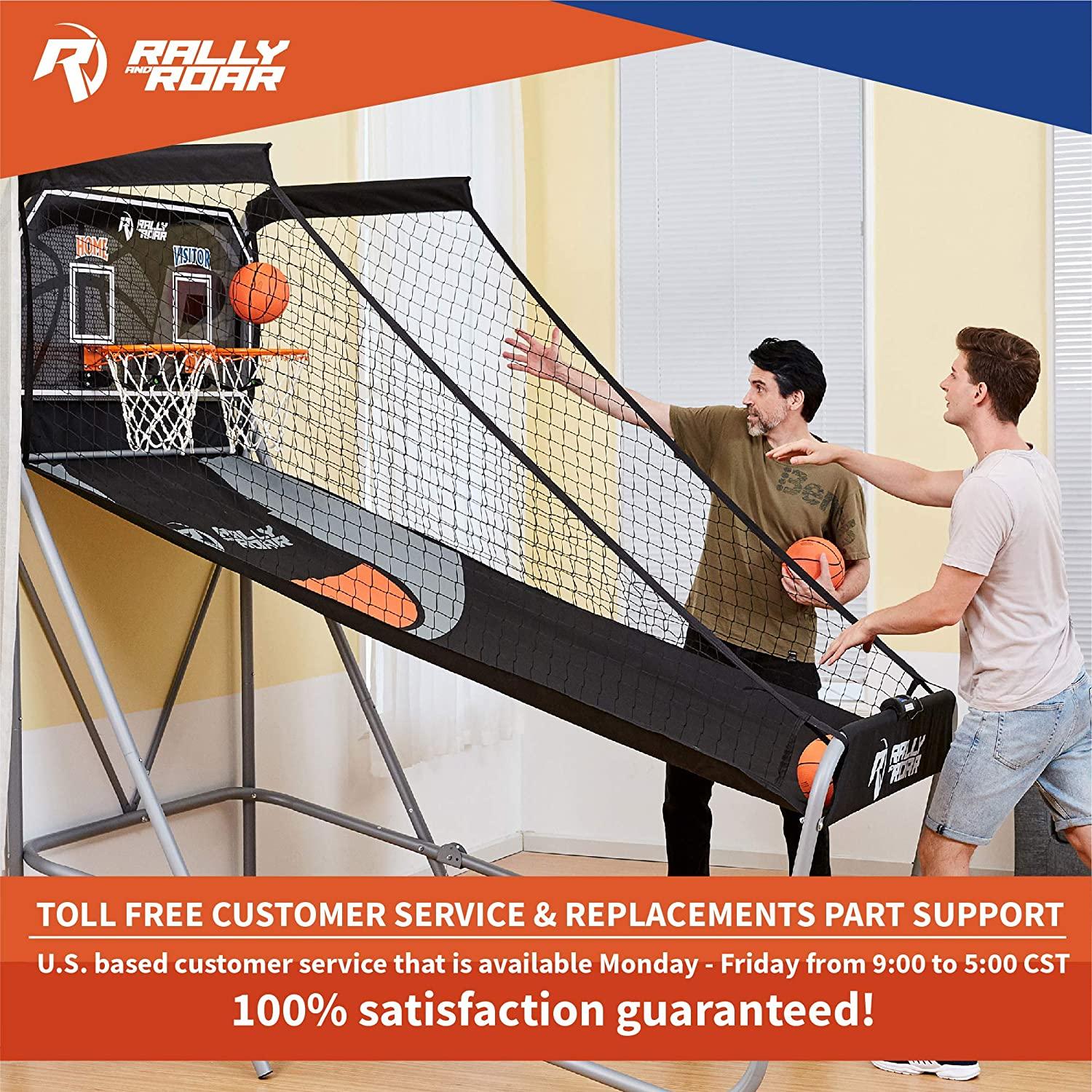 Shootout Basketball Arcade Game, Home Dual Shot with LED Lights and Scorer - 8-Option Interactive Indoor Basketball Hoop Game with Double Hoops, 7 Basketballs, Pump - For Room, Dorm, Classic