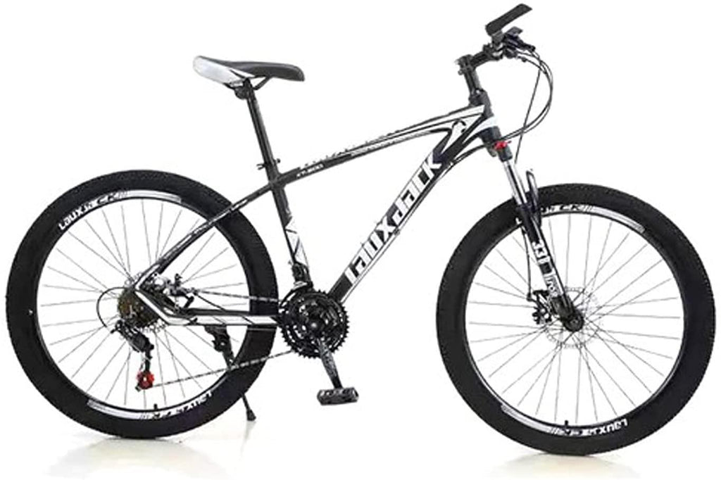 VIPIH Mens Mountain Bike 27.5-Inch Wheels, Alumiunm Frame, 21 Speed Thumb Shifter, Front Suspension, Dual Disc Brakes Women Adult Bicycles White-Black w/mudguards, Bike Lock, Air Pump
