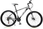 VIPIH Mens Mountain Bike 27.5-Inch Wheels, Alumiunm Frame, 21 Speed Thumb Shifter, Front Suspension, Dual Disc Brakes Women Adult Bicycles White-Black w/mudguards, Bike Lock, Air Pump