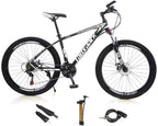 VIPIH Mens Mountain Bike 27.5-Inch Wheels, Alumiunm Frame, 21 Speed Thumb Shifter, Front Suspension, Dual Disc Brakes Women Adult Bicycles White-Black w/mudguards, Bike Lock, Air Pump