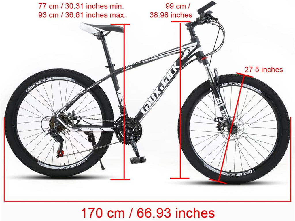 VIPIH Mens Mountain Bike 27.5-Inch Wheels, Alumiunm Frame, 21 Speed Thumb Shifter, Front Suspension, Dual Disc Brakes Women Adult Bicycles White-Black w/mudguards, Bike Lock, Air Pump