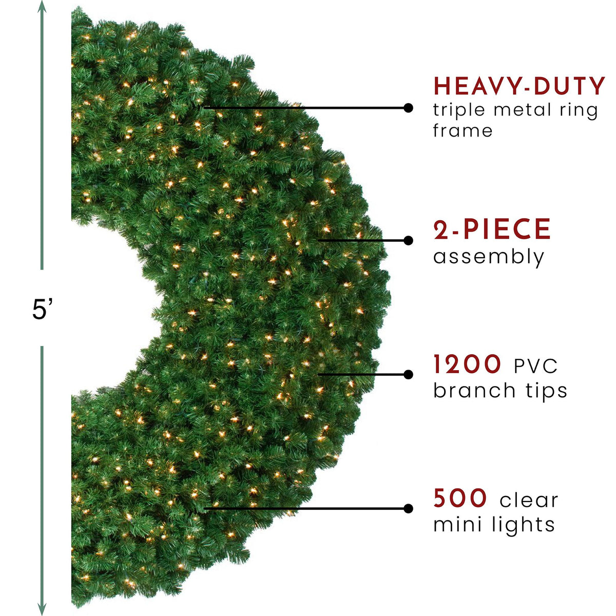 Northlight 60" Prelit Olympia Pine Artificial Christmas Wreath - Clear Lights