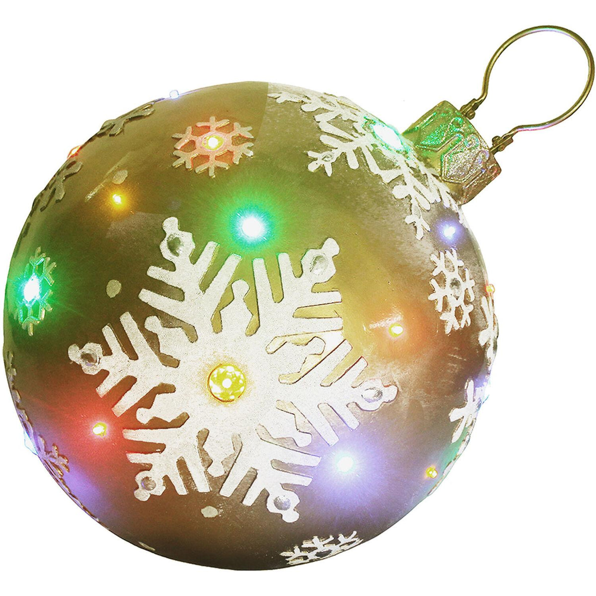 Fraser Hill Farm Indoor/Outdoor Oversized Christmas Decor w/ Long-Lasting LED Lights, 18-In. Jeweled Ball Ornament w/Snowflake  in Gold