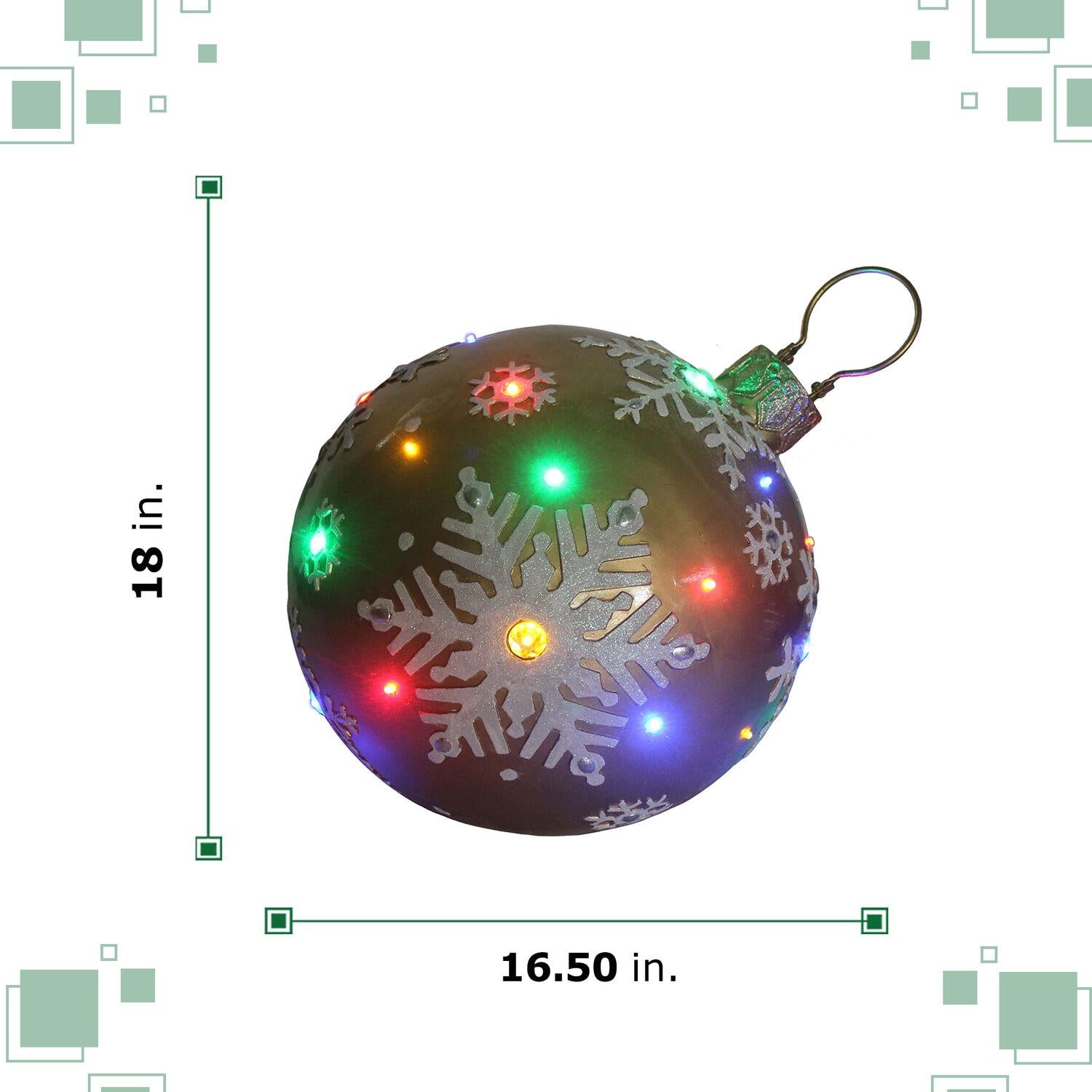 Fraser Hill Farm Indoor/Outdoor Oversized Christmas Decor w/ Long-Lasting LED Lights, 18-In. Jeweled Ball Ornament w/Snowflake  in Gold