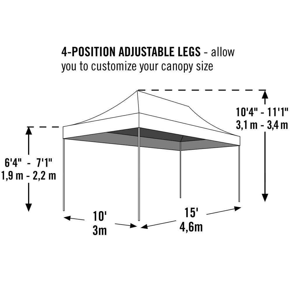 10 ft. W x 15 ft. H Pro Series Straight-Leg Pop-Up Canopy in White with 4-Position-Adjustable Steel Frame