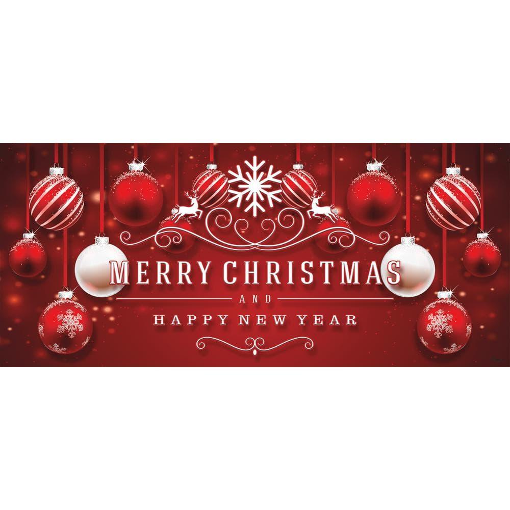 7 ft. x 16 ft. Red Ornaments in Snow Christmas Garage Door Decor Mural for Double Car Garage