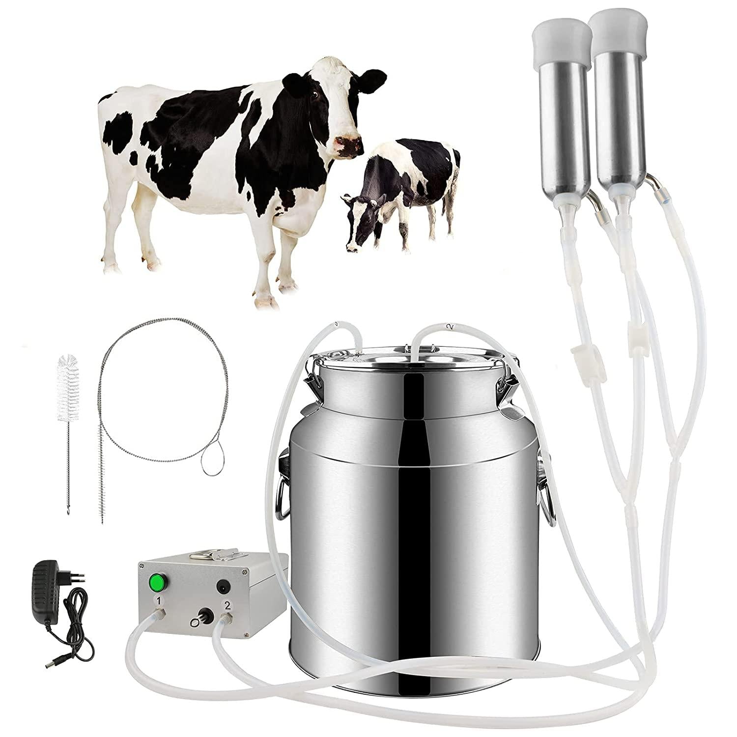 portable cow milking machine, 7l/14l pulsation vacuum pump milker, electric livestock milking equipment w/food-grade bucket, auto-stop milking machine for cows (7l)