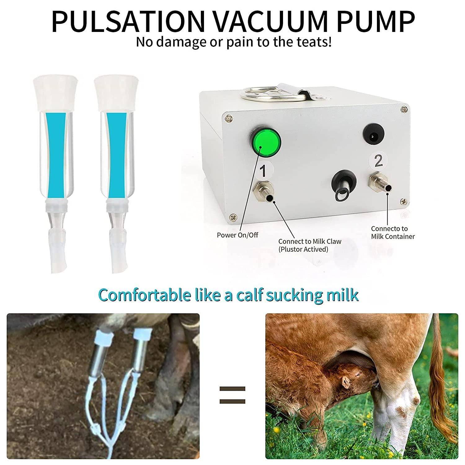 portable cow milking machine, 7l/14l pulsation vacuum pump milker, electric livestock milking equipment w/food-grade bucket, auto-stop milking machine for cows (7l)