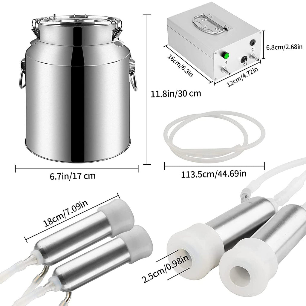 portable cow milking machine, 7l/14l pulsation vacuum pump milker, electric livestock milking equipment w/food-grade bucket, auto-stop milking machine for cows (7l)