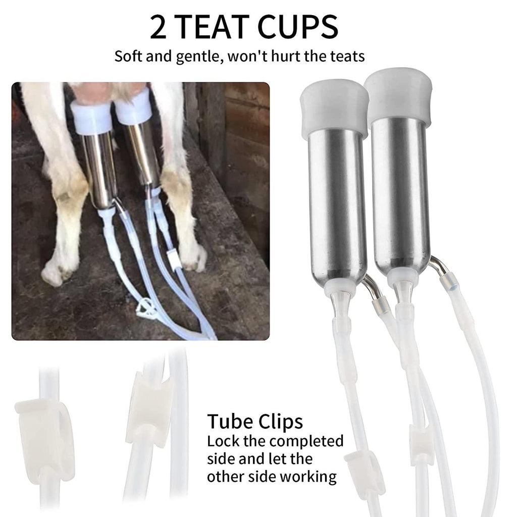 portable cow milking machine, 7l/14l pulsation vacuum pump milker, electric livestock milking equipment w/food-grade bucket, auto-stop milking machine for cows (7l)