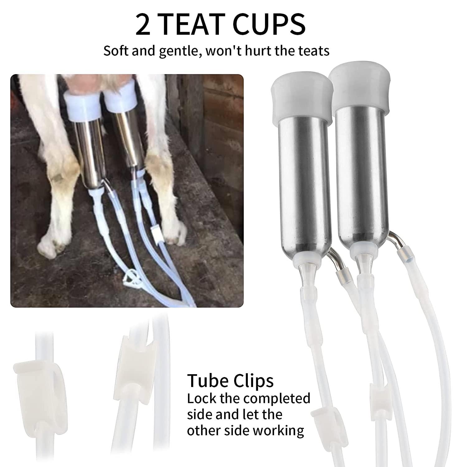 portable cow milking machine, 7l/14l pulsation vacuum pump milker, electric livestock milking equipment w/food-grade bucket, auto-stop milking machine for cows (7l)