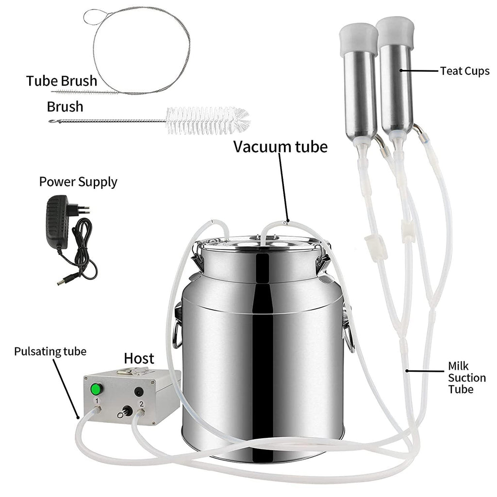 portable cow milking machine, 7l/14l pulsation vacuum pump milker, electric livestock milking equipment w/food-grade bucket, auto-stop milking machine for cows (7l)