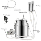 portable cow milking machine, 7l/14l pulsation vacuum pump milker, electric livestock milking equipment w/food-grade bucket, auto-stop milking machine for cows (7l)