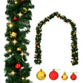 Christmas Garland with Baubles and LED Lights Green 65.6' PVC