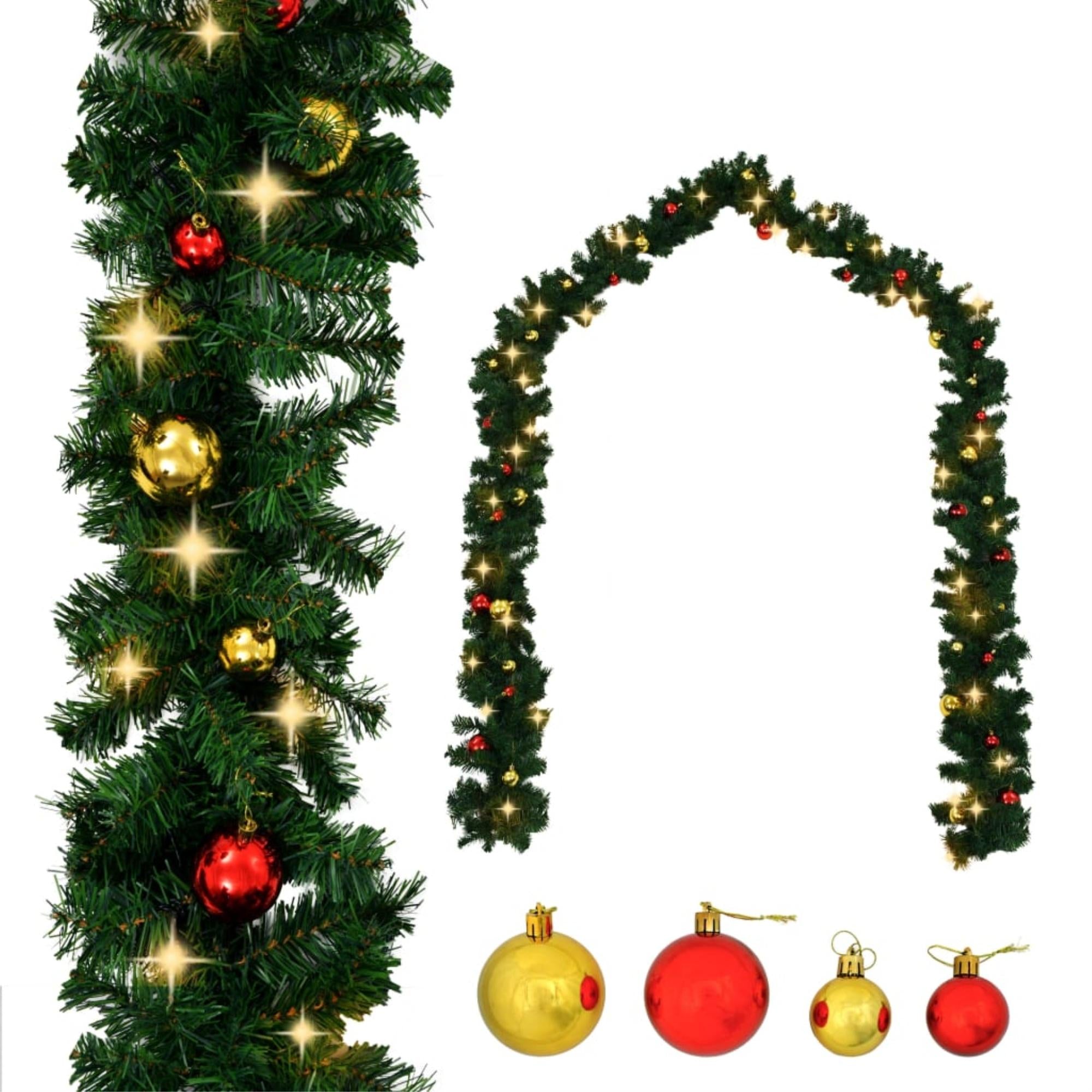 Christmas Garland with Baubles and LED Lights Green 65.6' PVC