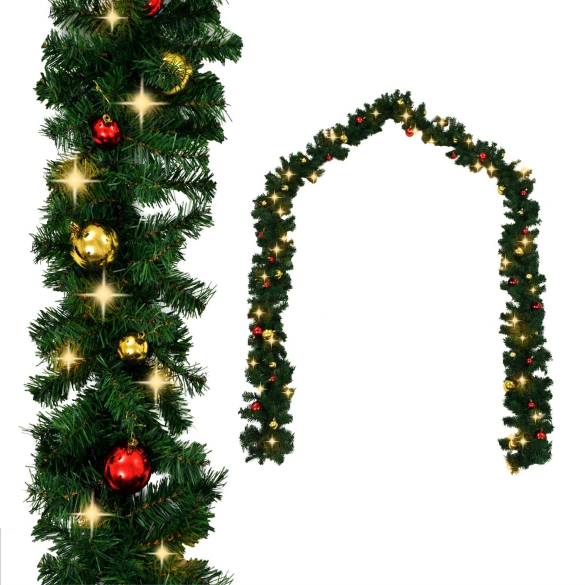Christmas Garland with Baubles and LED Lights Green 65.6' PVC