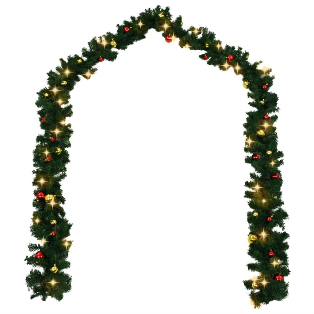 Christmas Garland with Baubles and LED Lights Green 65.6' PVC