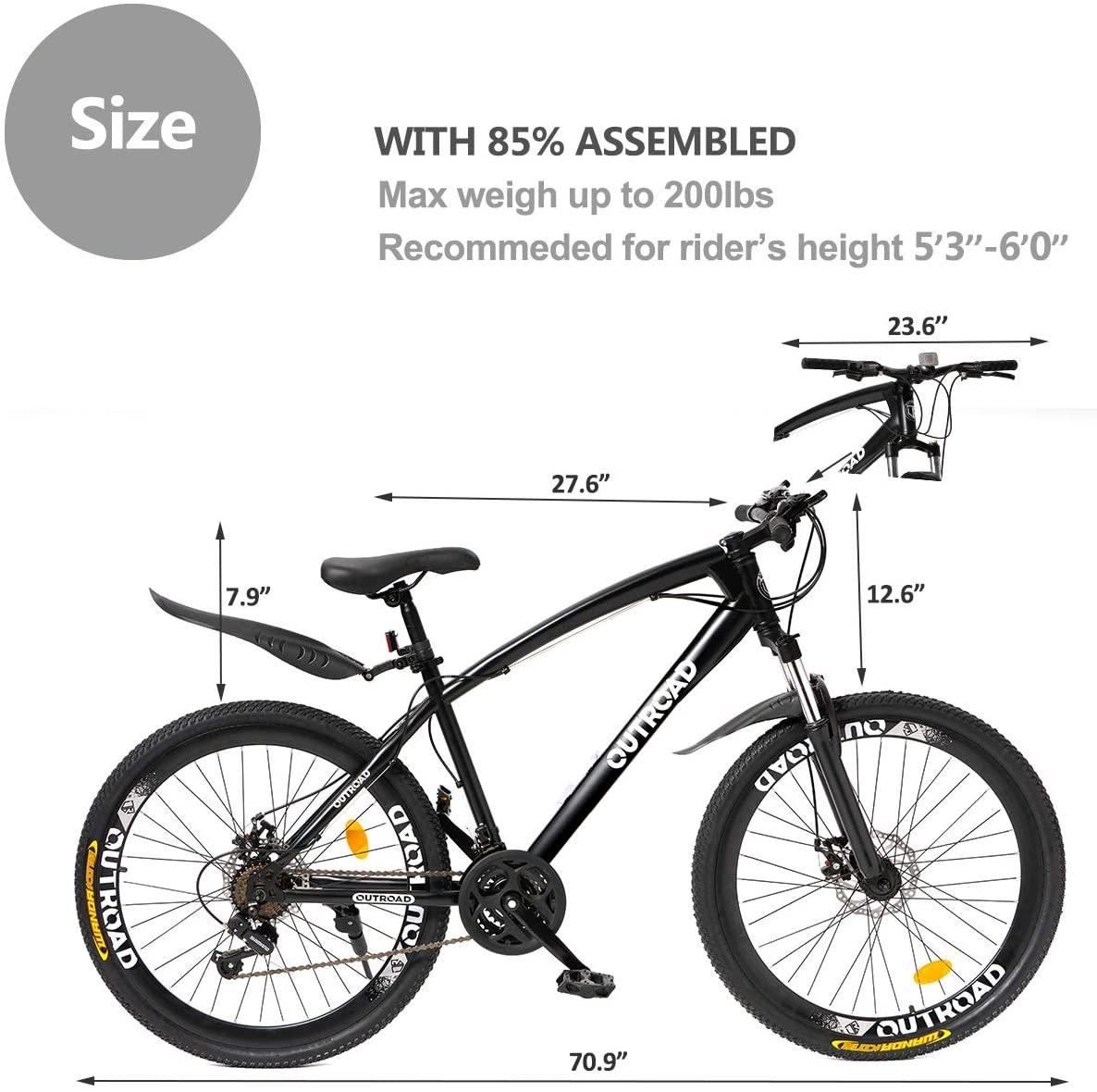 Outroad Mountain Bike 26 Inches Wheels Adult Bicycle, 21 Speeds Trek Bike, Double Disc Brake Suspension Springer Fork Anti-Slip Bikes, Black