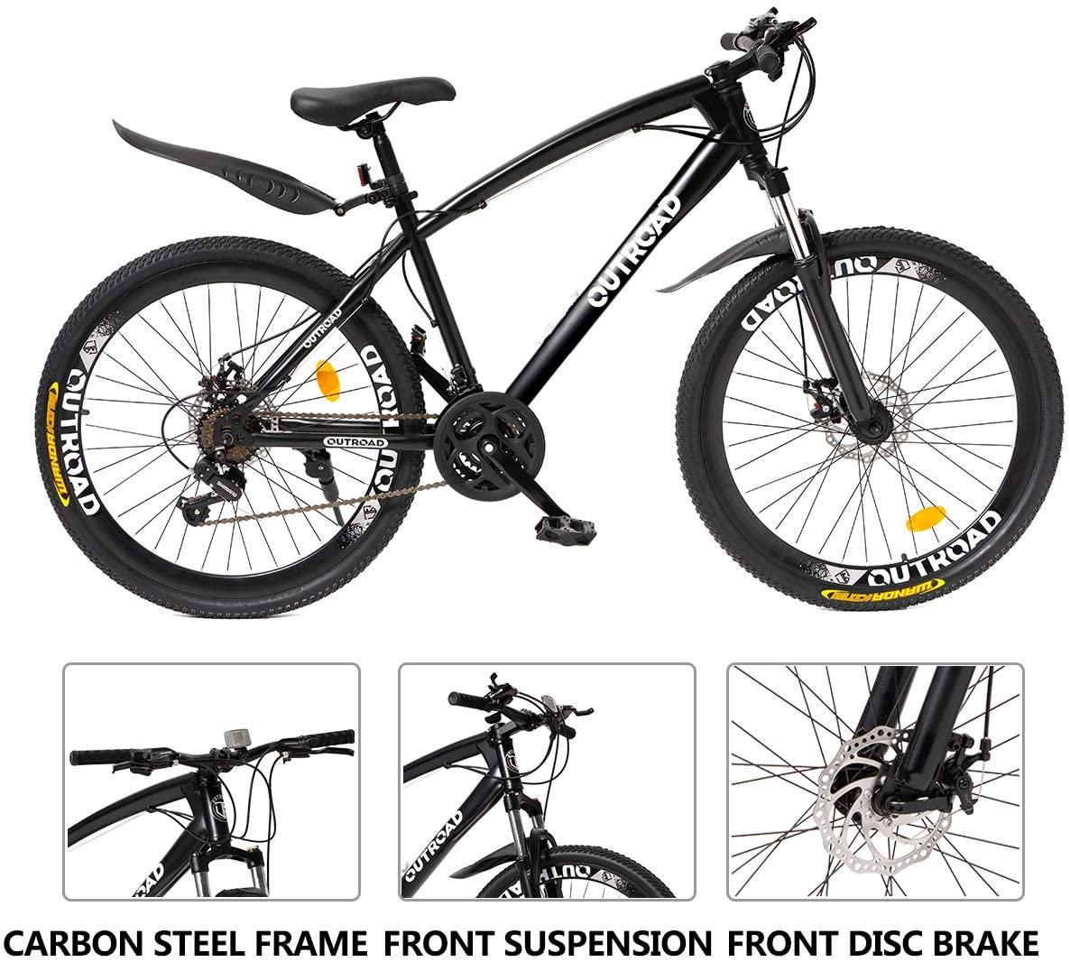 Outroad Mountain Bike 26 Inches Wheels Adult Bicycle, 21 Speeds Trek Bike, Double Disc Brake Suspension Springer Fork Anti-Slip Bikes, Black
