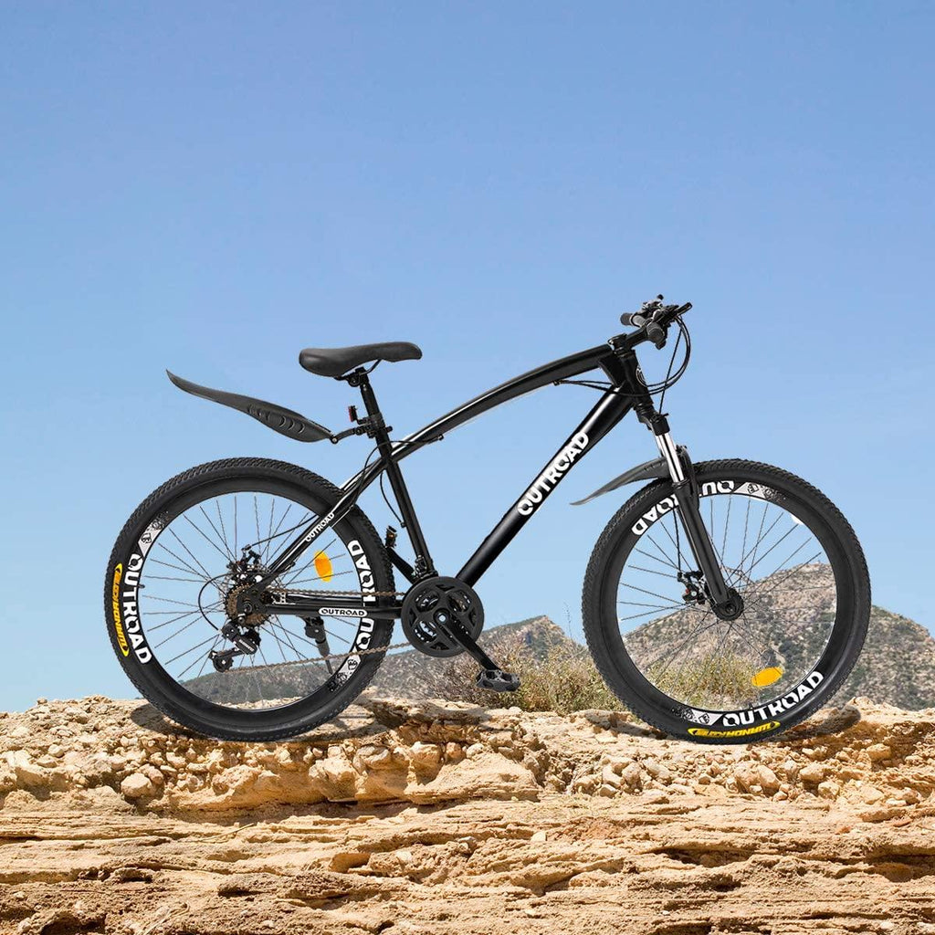 Outroad Mountain Bike 26 Inches Wheels Adult Bicycle, 21 Speeds Trek Bike, Double Disc Brake Suspension Springer Fork Anti-Slip Bikes, Black
