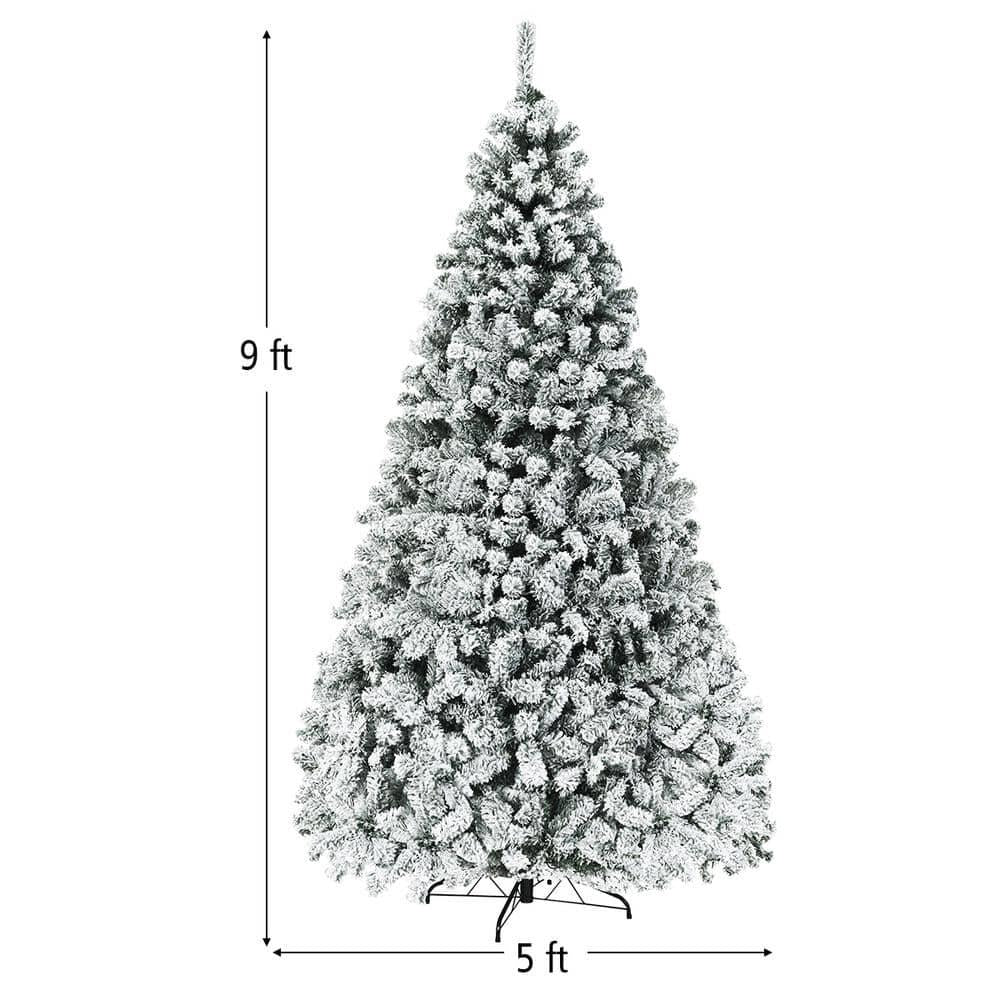 9 ft. Pre-Lit LED Flocked Snow Hinged Pine Artificial Christmas Tree with 550 White Lights