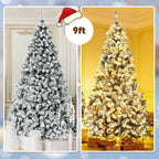 9 ft. Pre-Lit LED Flocked Snow Hinged Pine Artificial Christmas Tree with 550 White Lights