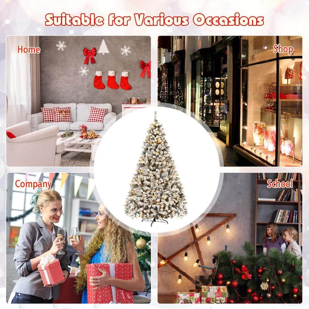 9 ft. Pre-Lit LED Flocked Snow Hinged Pine Artificial Christmas Tree with 550 White Lights