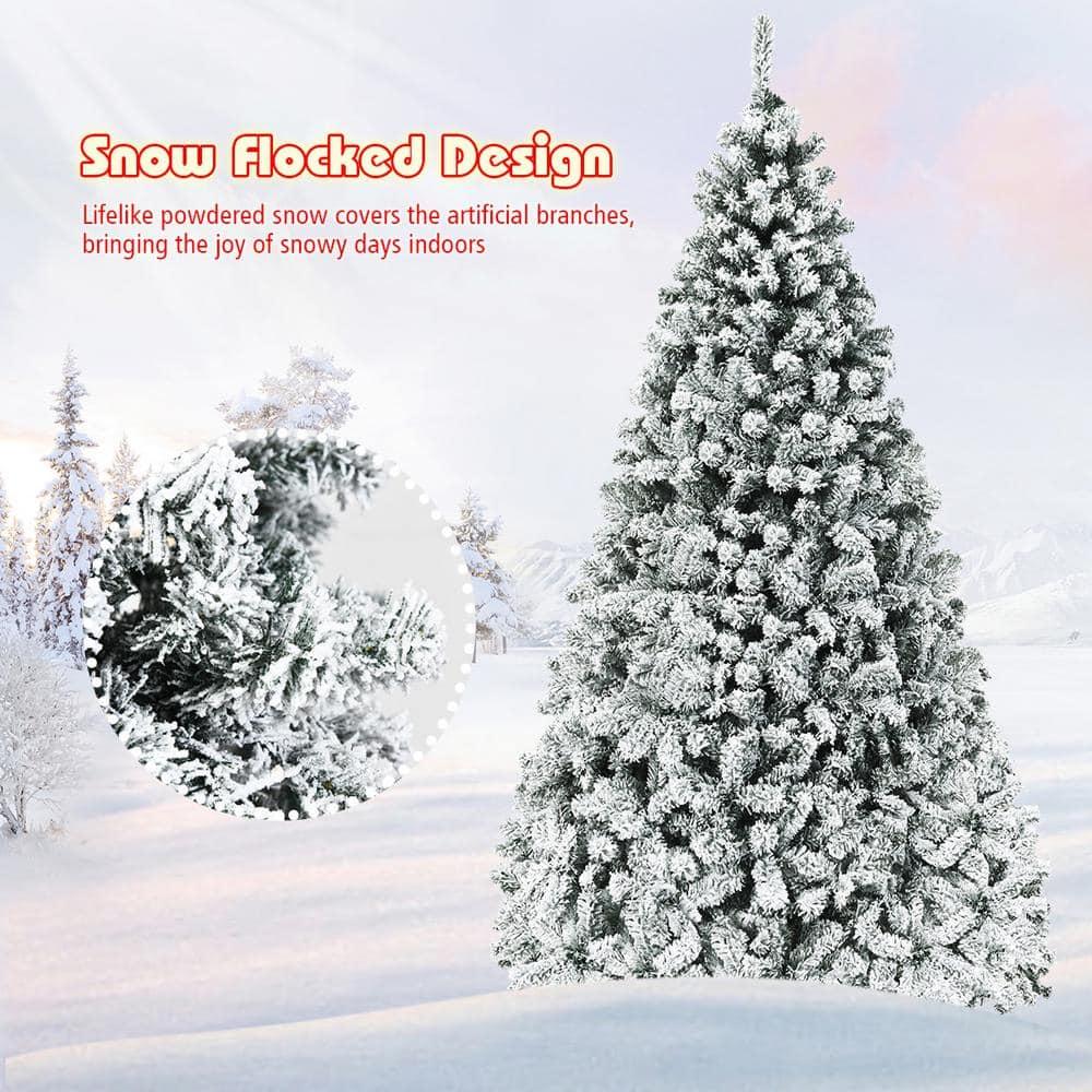 9 ft. Pre-Lit LED Flocked Snow Hinged Pine Artificial Christmas Tree with 550 White Lights
