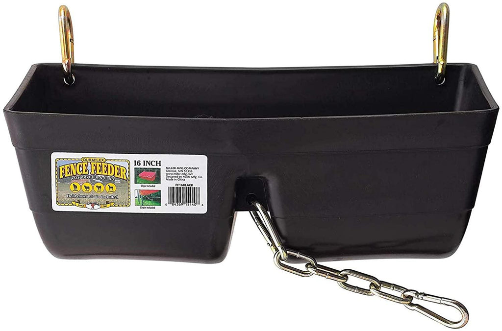 little giant ff16black 9 quart heavy duty plastic feed trough bucket fence feeder with clips for livestock &amp; pets, black (6 pack)