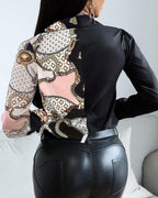 scarf chain print button design shirt