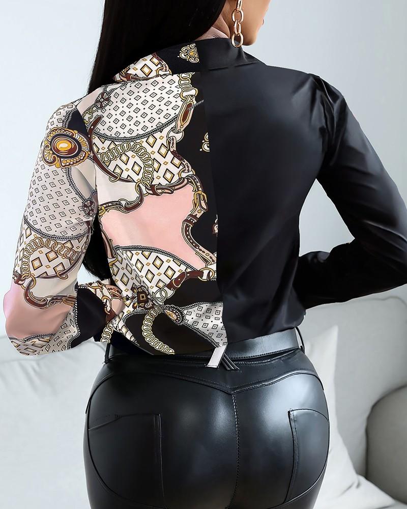 scarf chain print button design shirt