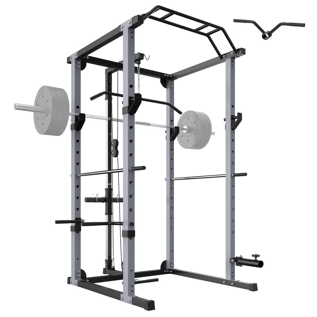 KJB 1200lbs Capacity Multi-Function Adjustable Power Cawith Lat Pull Down, Olympic Squat CaPower Rack, 360 Degree Landmine, T bar, and dip bar