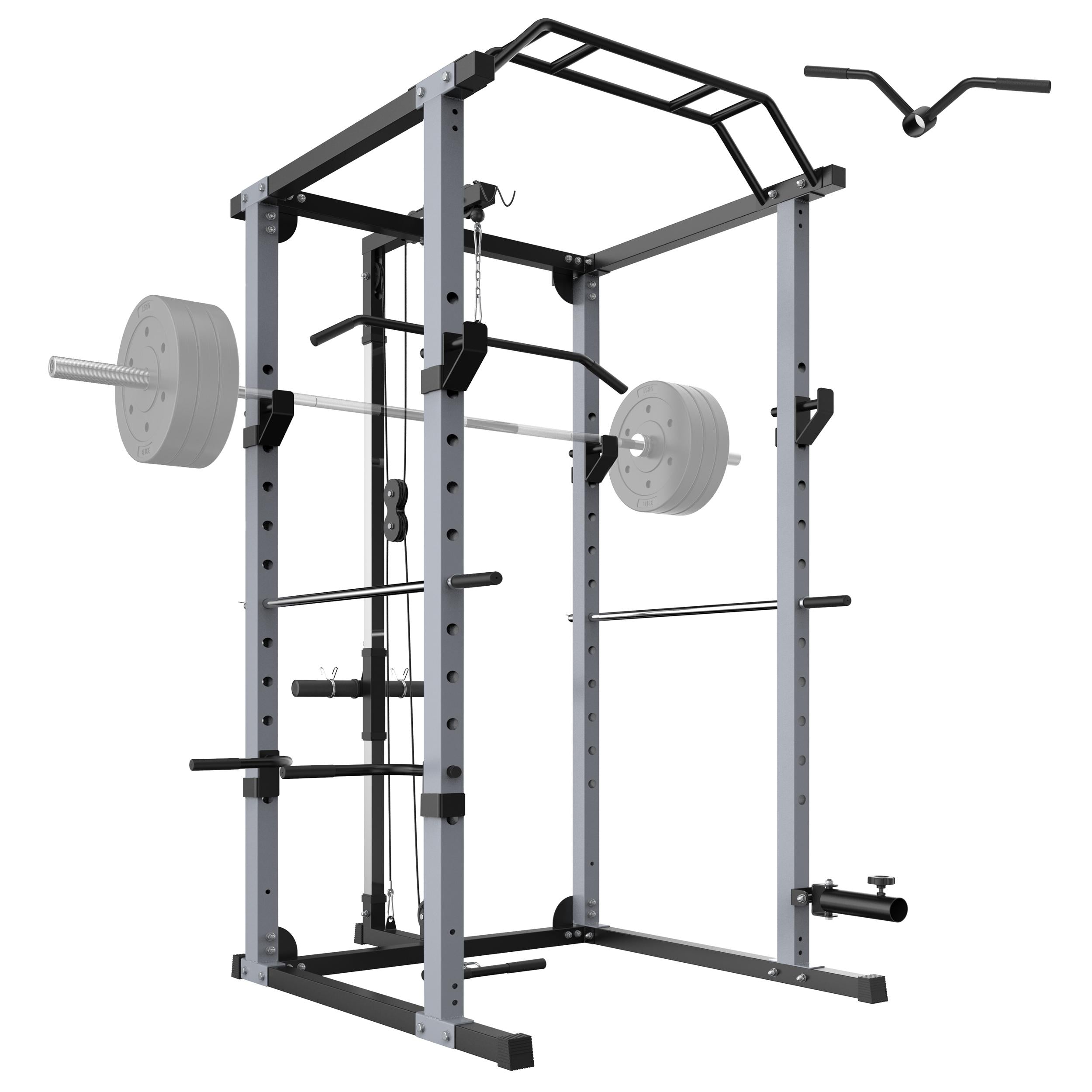 KJB 1200lbs Capacity Multi-Function Adjustable Power Cawith Lat Pull Down, Olympic Squat CaPower Rack, 360 Degree Landmine, T bar, and dip bar