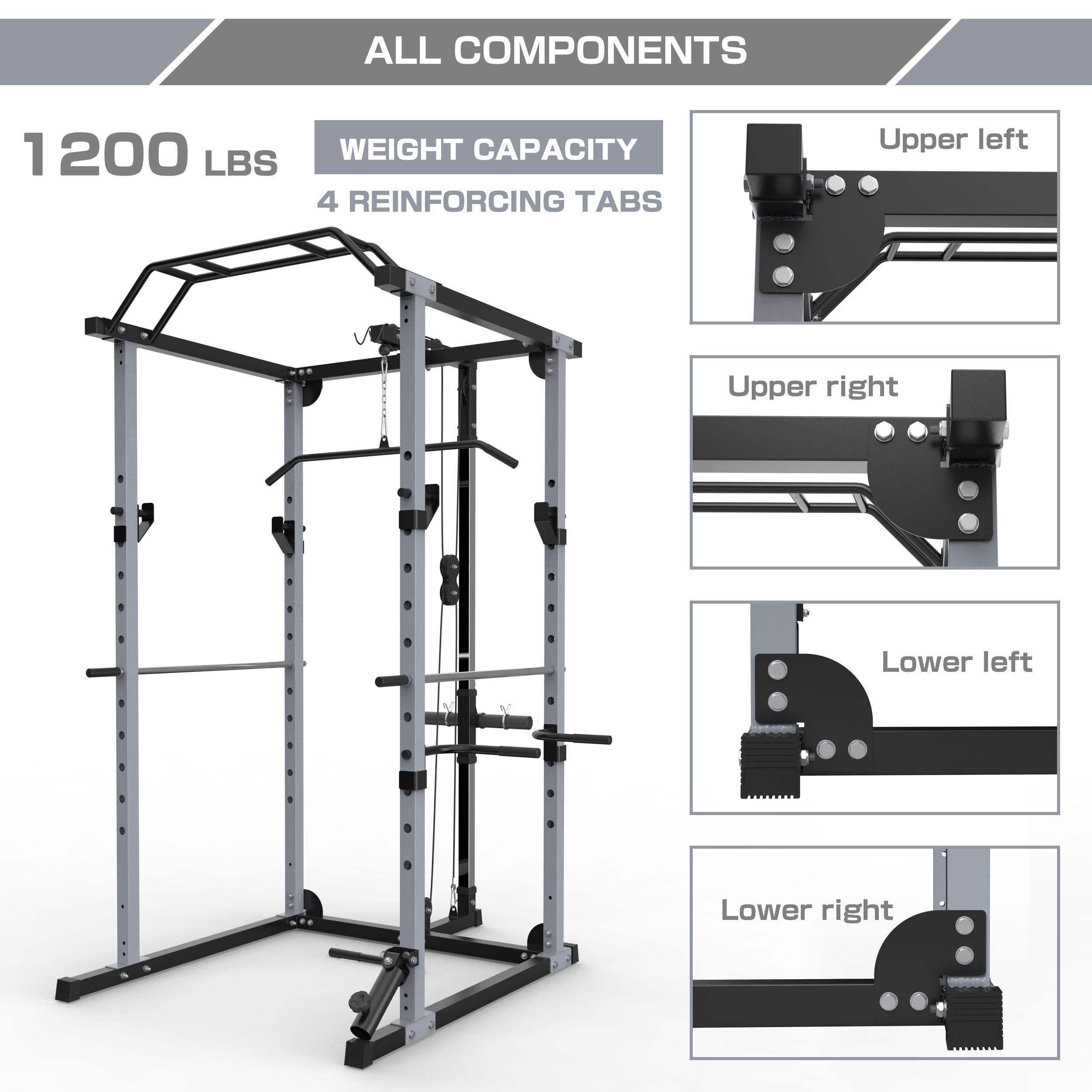 KJB 1200lbs Capacity Multi-Function Adjustable Power Cawith Lat Pull Down, Olympic Squat CaPower Rack, 360 Degree Landmine, T bar, and dip bar