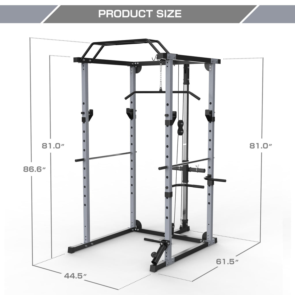 KJB 1200lbs Capacity Multi-Function Adjustable Power Cawith Lat Pull Down, Olympic Squat CaPower Rack, 360 Degree Landmine, T bar, and dip bar