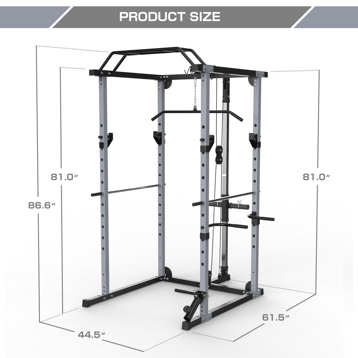 KJB 1200lbs Capacity Multi-Function Adjustable Power Cawith Lat Pull Down, Olympic Squat CaPower Rack, 360 Degree Landmine, T bar, and dip bar